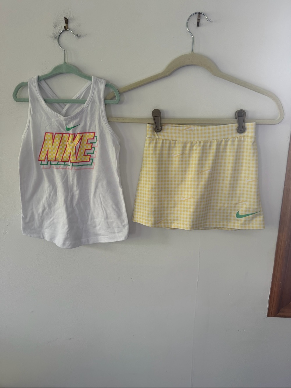 Nike White Tank Top and Yellow Gingham Skort with Green Accents
